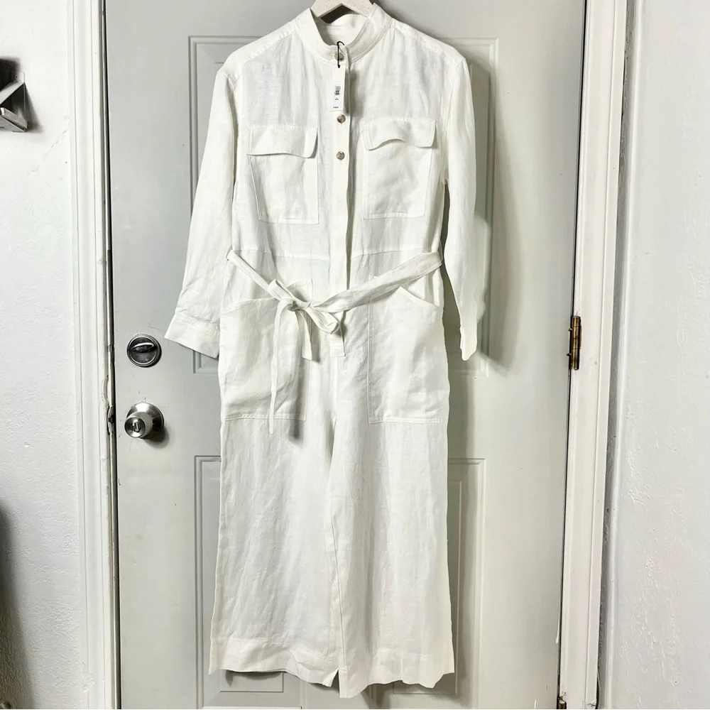NEW Banana Republic Lisa 100% Linen Wide Leg Jumpsuit White size small petite